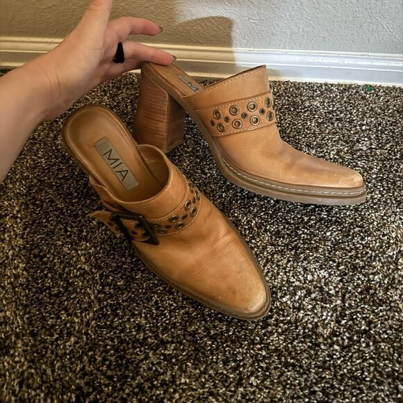 Vtg Y2K MIA Leather Block Heel Western Pointed Toe‎ Boot Mule Sz 8 Harness Strap - Picture 2 of 7